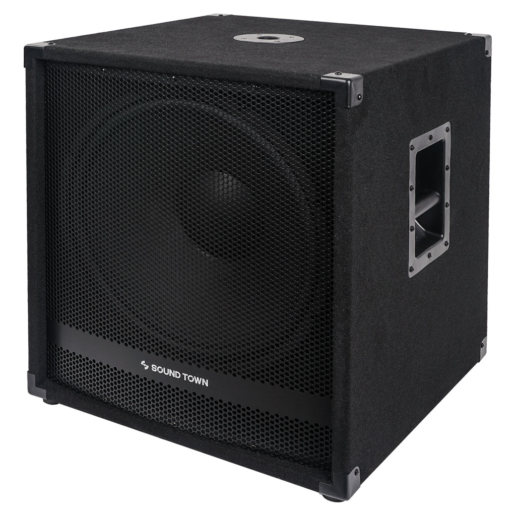 Sound Town METIS-18PWG-PAIR Pair of 18" 2400W Powered Subwoofers with Class-D Amplifiers, 4" Voice Coils, High-Pass Filters - Left Panel