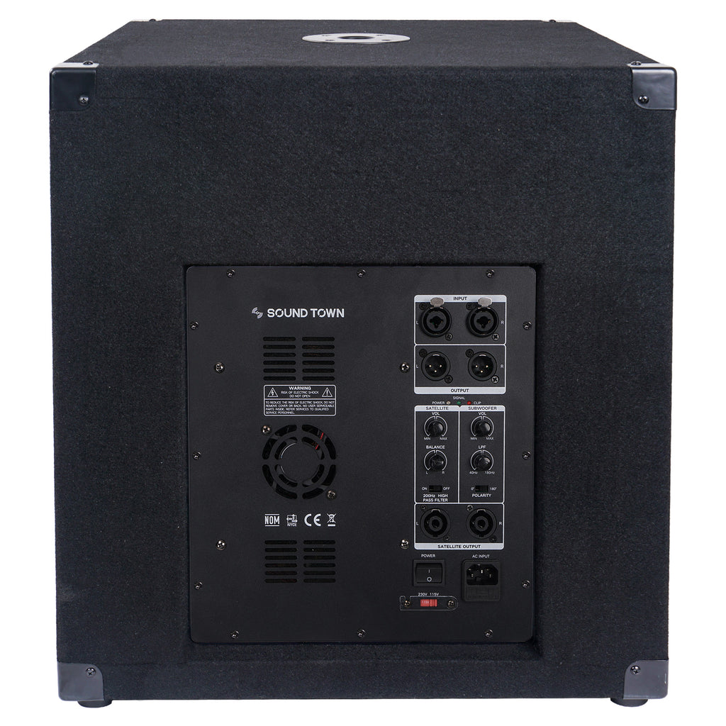 Sound Town METIS-18SPW2.1 METIS Series 2000W 18" Active Powered Subwoofer with 2 Speaker Outputs, DSP, DJ PA Pro Audio Sub with 4 inch Voice Coil - Back Panel