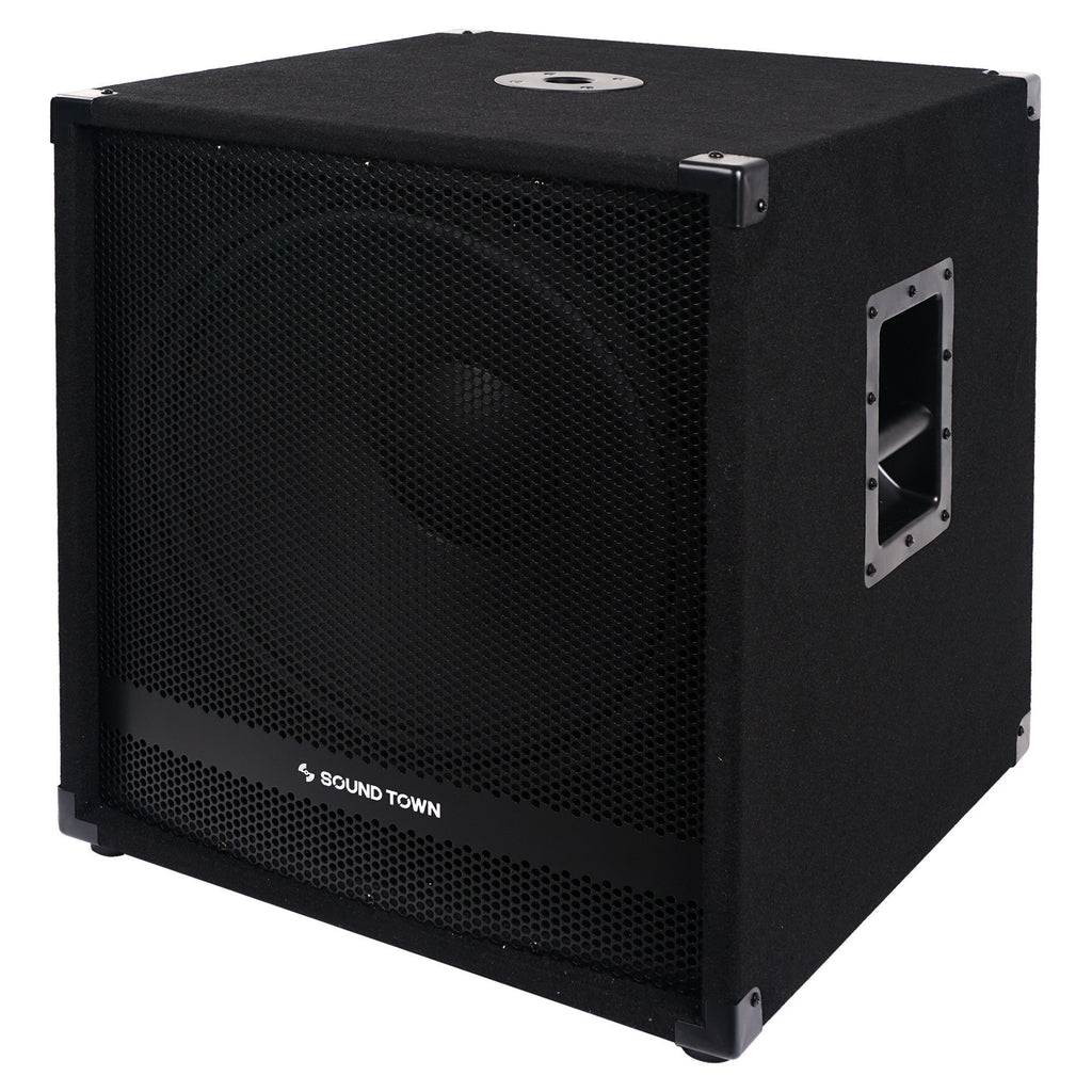 Sound Town METIS-18SPW2.1 METIS Series 2000W 18" Active Powered Subwoofer with 2 Speaker Outputs, DSP, DJ PA Pro Audio Sub with 4 inch Voice Coil - Left Side Panel and Top Pole Mounting Socket