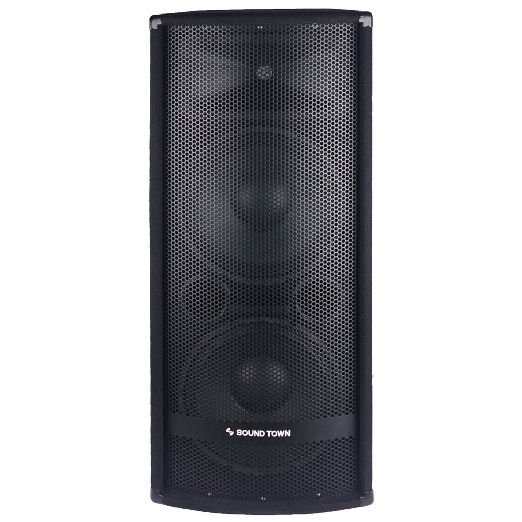 Sound Town METIS-212 METIS Series Dual 12" 1200W 2-Way Full-range Passive DJ PA Pro Audio Speaker w/ Titanium Compression Driver for Live Sound, Karaoke, Bar, Church - Front View with heavy-duty grille