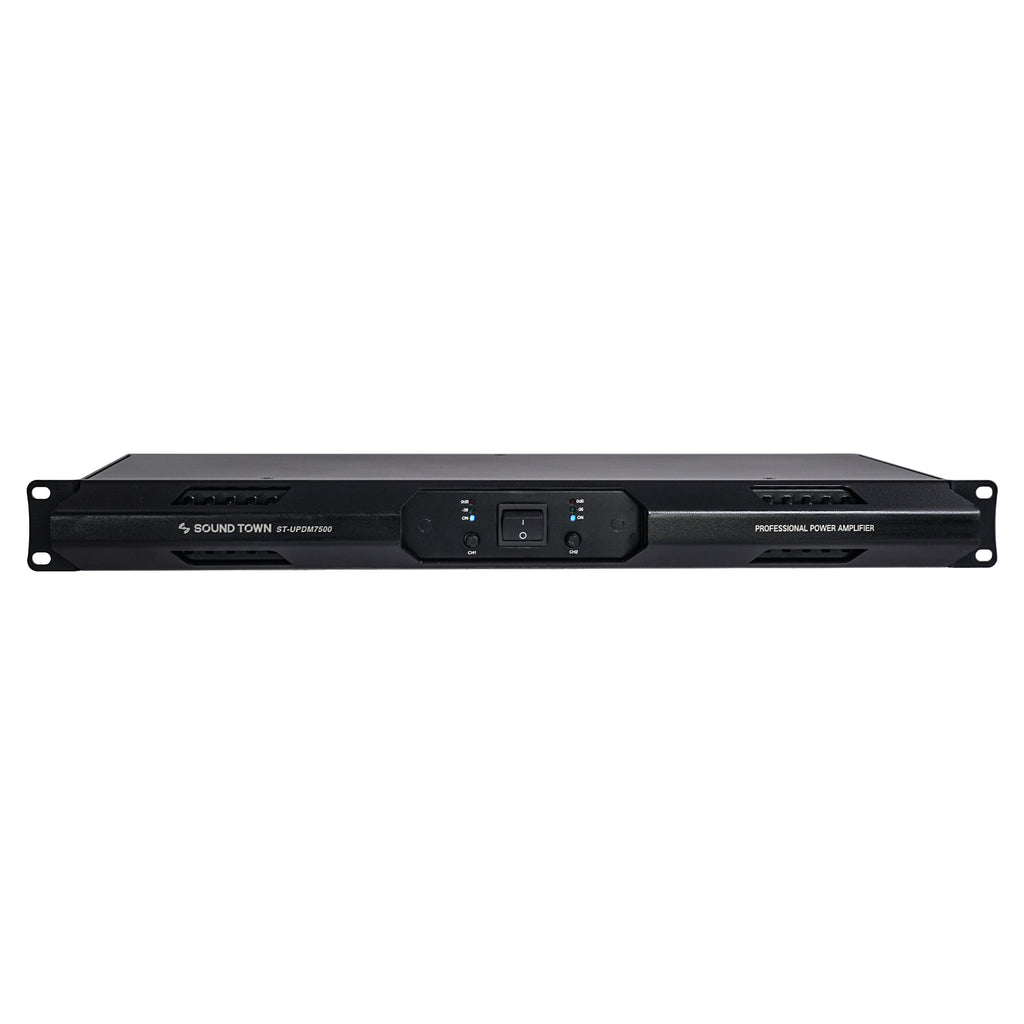Sound Town METIS-212UPDM Class-D UPDM 7500W Peak Output, Ultra-Lightweight, DJ PA 2-Channel Power Amplifier, 2 x 1700W at 4-Ohm, 2 x 950W at 8-Ohm - Front Panel