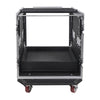 Sound Town MR-DR12UT 12U PA DJ Pro Audio Rack/Road ATA Case w/ 2U Drawer, 11U Slant Mixer Top, DJ Work Table, Casters, Pro Tour Grade - Back View of the Flight Case