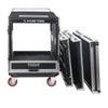 Sound Town MR-DR12UT 12U PA DJ Pro Audio Rack/Road ATA Case w/ 2U Drawer, 11U Slant Mixer Top, DJ Work Table, Casters, Pro Tour Grade - Removable Front, Back, Top Covers
