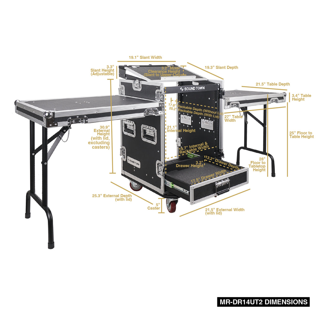14u Rack Height MR-DR14UT2 | 14U Rack Case w/ 2U Drawer, 11U Slant Mixer Top, Two DJ ...