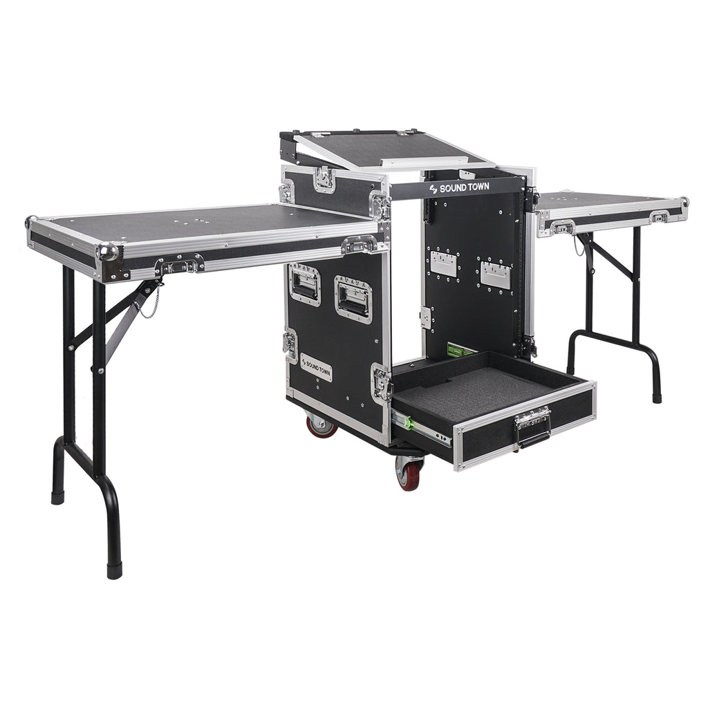 MR-DR14UT2 | 14U Rack Case w/ 2U Drawer, 11U Slant Mixer Top, Two DJ ...
