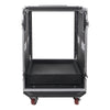 Sound Town MR-DR16UT 16U PA DJ Pro Audio Rack/Road ATA Case w/ 2U Drawer, 11U Slant Mixer Top, DJ Work Table, Casters, Pro Tour Grade - Back View of Flight Case