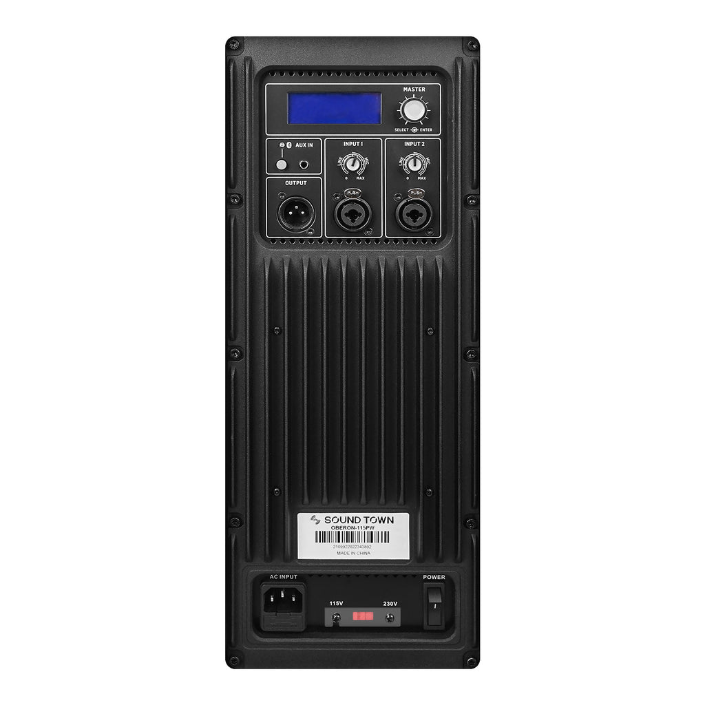 Sound Town OBERON-115PW OBERON Series 15" 1400W Powered PA/DJ Speaker w/ 2-Channel Mixer and Onboard DSP, TWS Bluetooth, Plywood, Black - Plate Amp Module