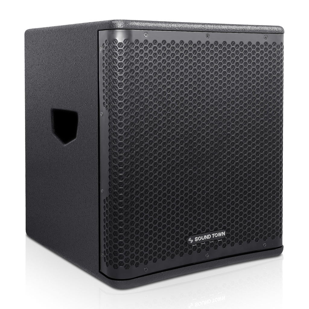 Sound Town OBERON-12SPW-R OBERON Series 12" 800W Powered PA/DJ Subwoofer with Class-D Amplifier, Birch Plywood, Black, Refurbished - 8 Ohms
