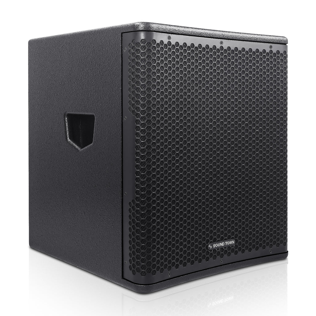Sound Town OBERON-15SPW OBERON Series 15" 1400W Powered PA/DJ Subwoofer with Class-D Amplifier, Plywood, Black - Frequency Range 35 Hz - 180 Hz