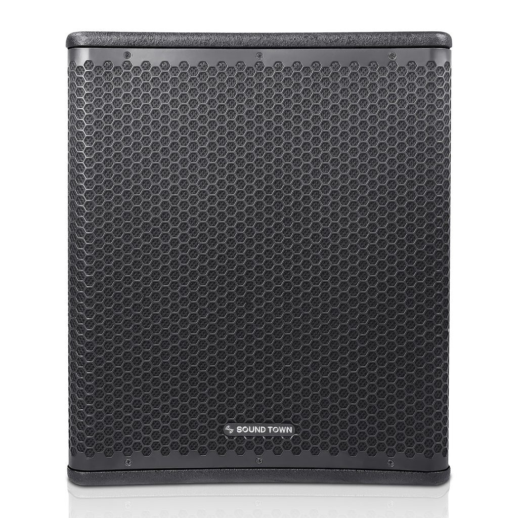 Sound Town OBERON-15SPW OBERON Series 15" 1400W Powered PA/DJ Subwoofer with Class-D Amplifier, Plywood, Black - Front Panel