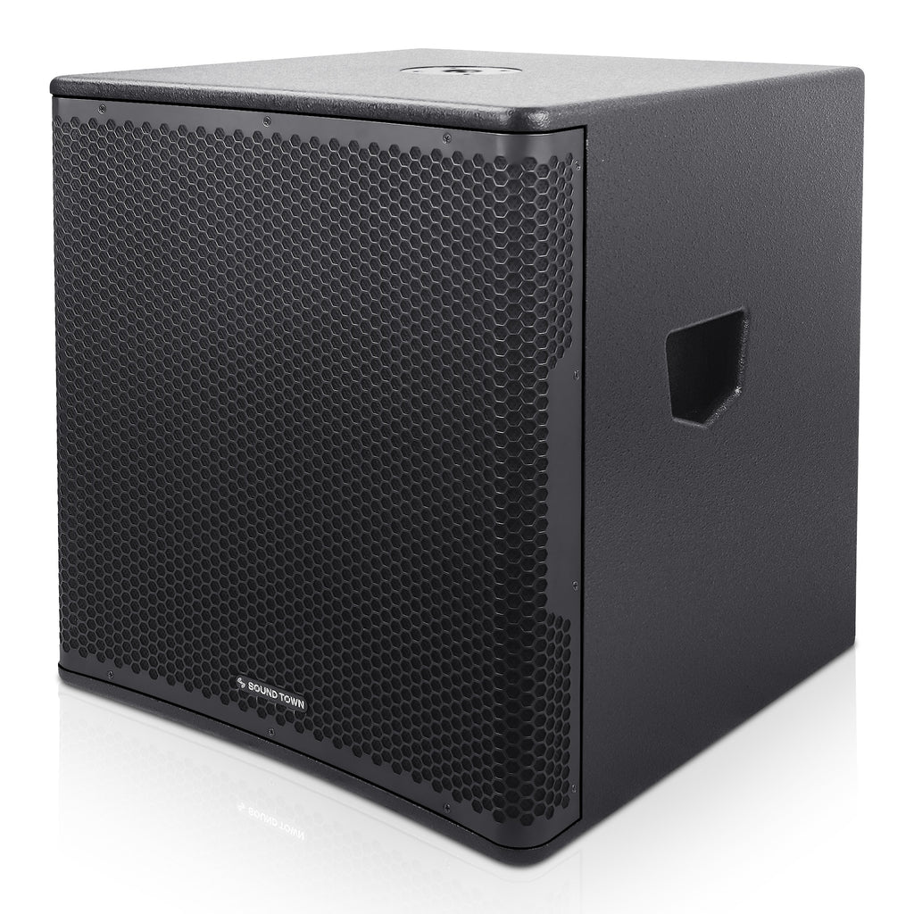 Sound Town OBERON-18SPW OBERON Series 18" 1600W Powered PA/DJ Subwoofer with Class-D Amplifier, Plywood, Black - 8 Ohms