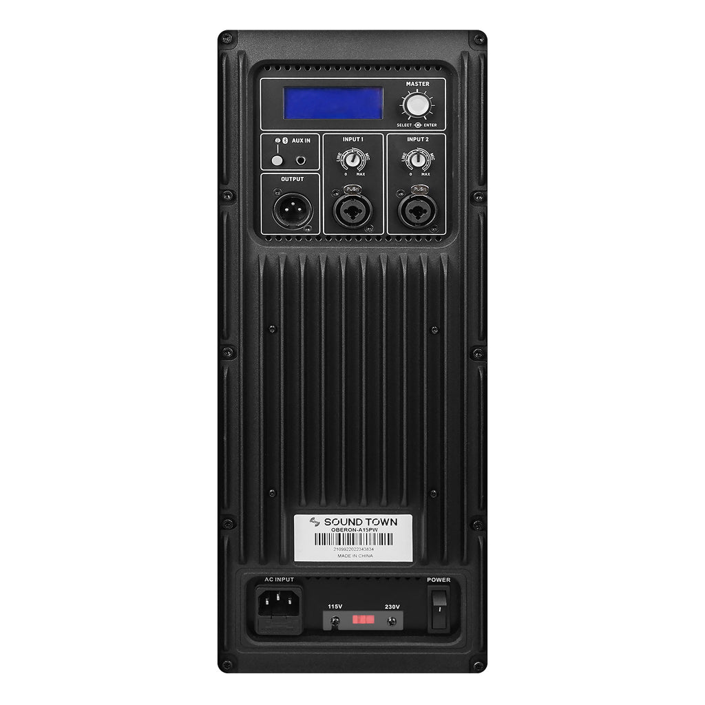 Sound Town OBERON-A15PW OBERON Series 15" 1400W Powered PA/DJ Speaker with 2-Channel Mixer and Onboard DSP, TWS Bluetooth - Plate Amp Module