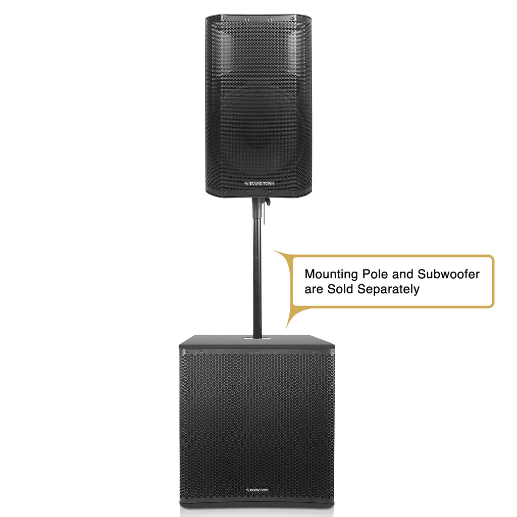 Sound Town OBERON-A15PW OBERON Series 15" 1400W Powered PA/DJ Speaker with 2-Channel Mixer and Onboard DSP, TWS Bluetooth - PA System, Mounting Pole and Subwoofer Sold Separately