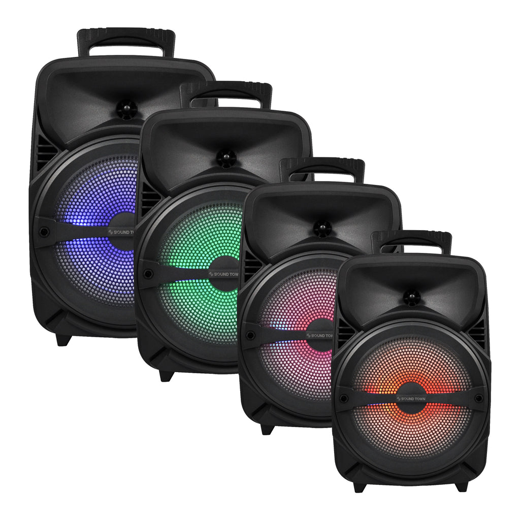 Sound Town OPIK-8PS 8-inch 2-Way Portable PA Speaker with Built-in Rechargeable Battery, 1 Wired Mic, Bluetooth, USB, SD Card Reader with Colorful LED Lights