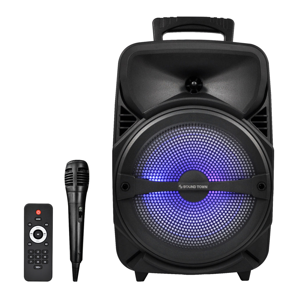 Sound Town OPIK-8PS 8-inch 2-Way Portable PA Speaker with Built-in Rechargeable Battery, 1 Wired Mic, Bluetooth, USB, SD Card Reader with Wireless Remote