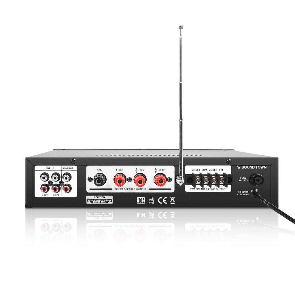 Sound Town PAC80-2 60W 2-Zone 70V/100V Commercial Power Amplifier with Bluetooth, Aluminum, FM Antenna, for Restaurants, Lounges, Bars, Pubs, Schools and Warehouse - Back Panel