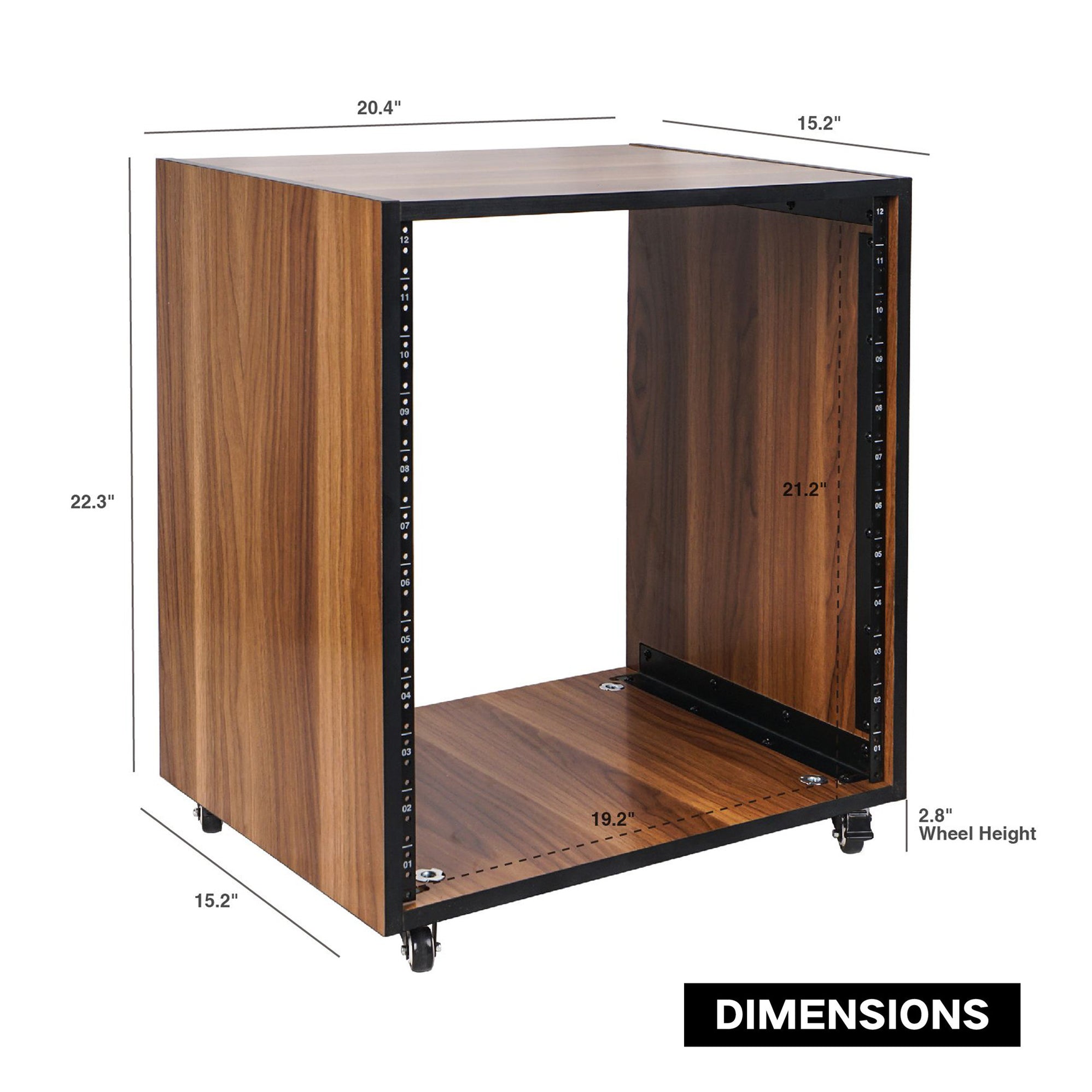 Sound Rack Dimensions SDRK-12WN | 12U Space Studio Recording Room Equipment Rack, Walnut ...