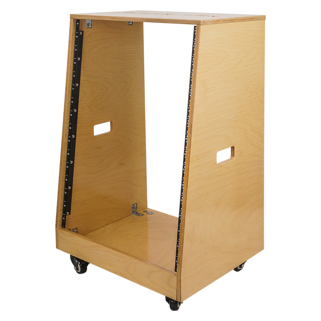 Sound Town SDRK-16T DIY Slanted 16U Studio Rack, Plywood, Golden Oak, Rubber Feet, Casters - for Recording and PA Equipment