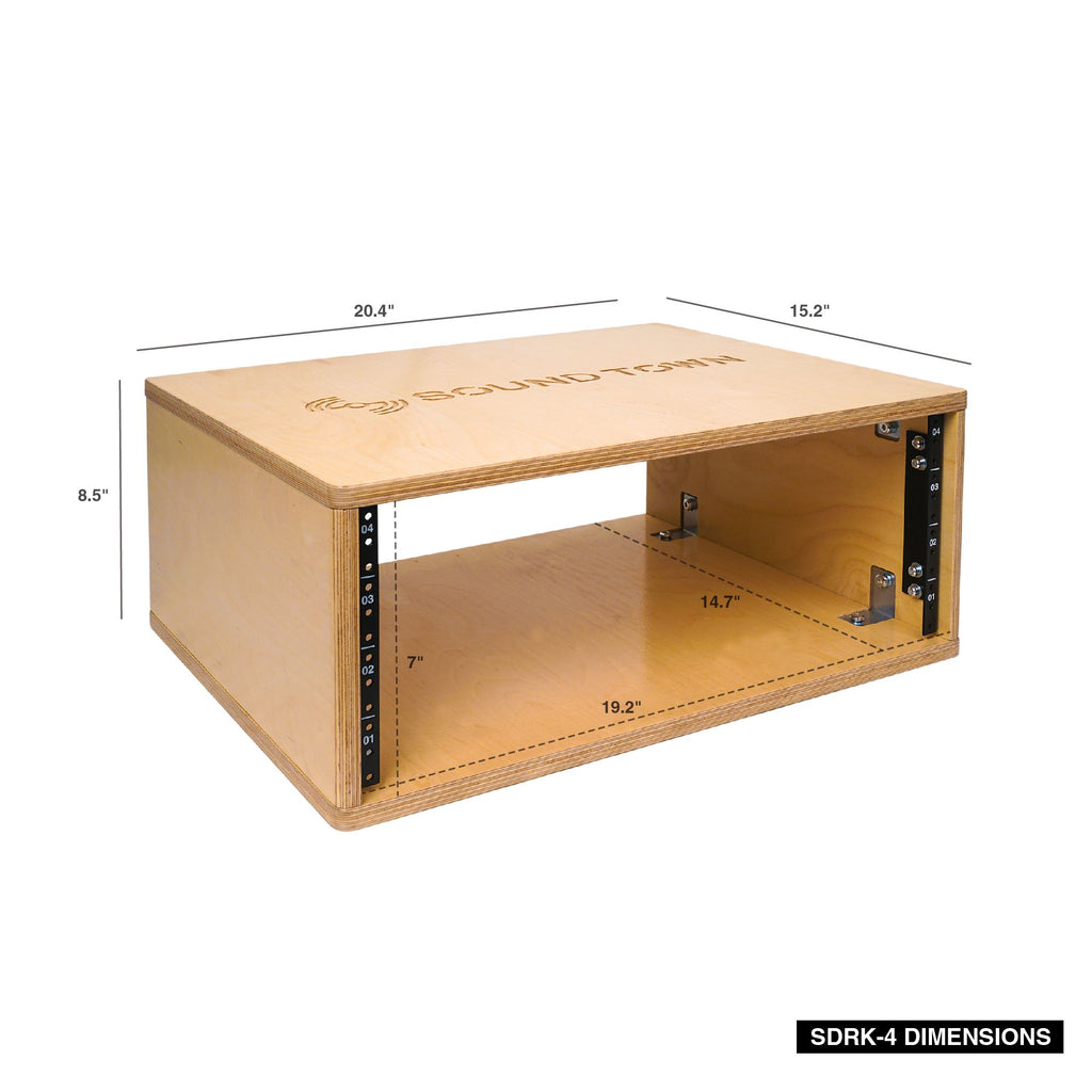 Sound Town SDRK-4 4U (4-Space) Studio Equipment Rack with Baltic Birch Plywood, for Recording Room, PA/DJ Pro Audio, Home Audio - Size and Dimensions