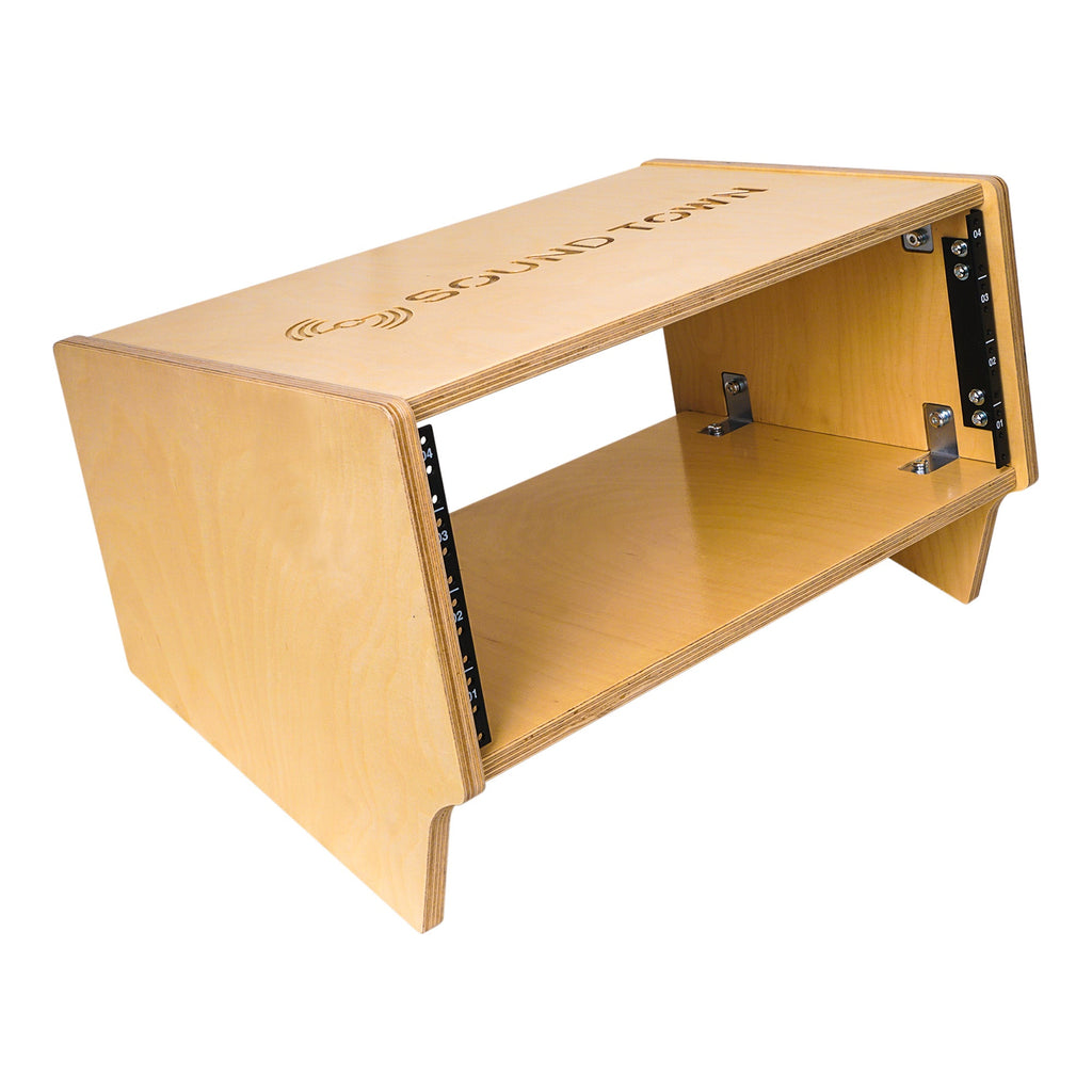 Sound Town SDRK-4SL-R 4U Angled Desktop Turret Studio & Recording Equipment Rack with Baltic Birch Plywood, Refurbished - Audio Cabinet