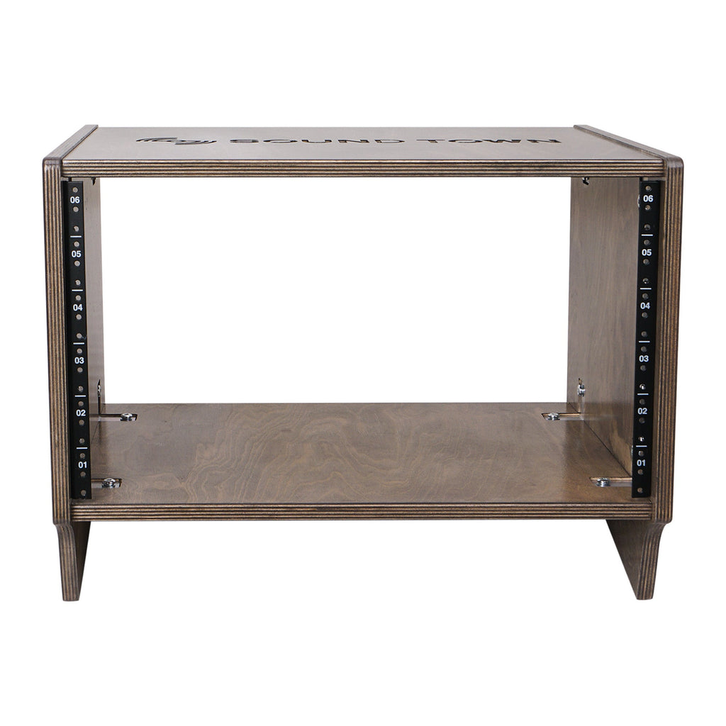 Sound Town SDRK-6SLB-R | Refurbished: 6U (6-Space) Baltic Birch Plywood Angled Desktop Turret Studio Equipment Rack, for Recording Room, PA/DJ Pro Audio, Home Audio, Weathered Brown, Rack-mountable Gear, Rack Mount