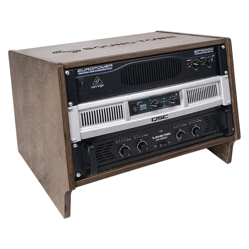 Sound Town SDRK-6SLB-R | Refurbished: 6U (6-Space) Baltic Birch Plywood Angled Desktop Turret Studio Equipment Rack, for Recording Room, PA/DJ Pro Audio, Home Audio, Weathered Brown