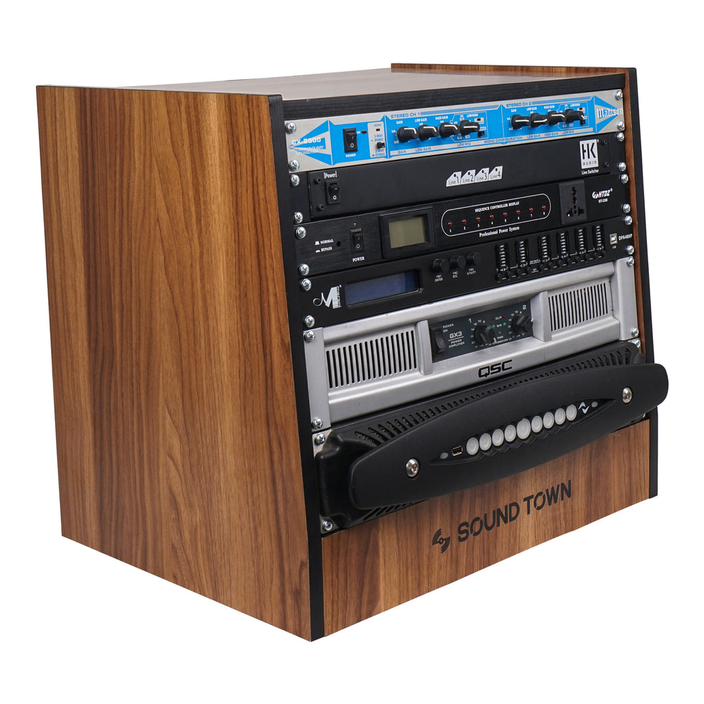 Sound Town SDRK-8WN 8U (8-Space) DIY Recording Studio Equipment Rack with Furniture Grade Walnut Laminate