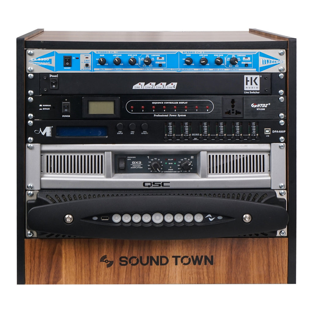Sound Town SDRK-8WN-R 8U (8-Space) DIY Recording Studio Equipment Rack with Furniture Grade Walnut Laminate for Crossover, Line Switcher, Sequence Controller, Display, Power Amplifier, Refurbished