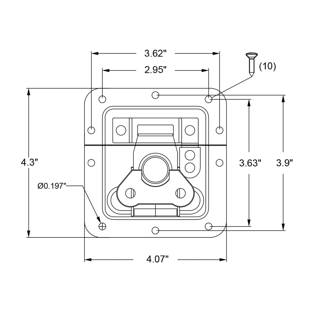 Sound Town ST-RHW-43 2-pack Spring Loaded Recessed Medium Butterfly Latches, for Road Flight Case, Chest and Pro Audio Gear, Chromed - Size and Dimensions