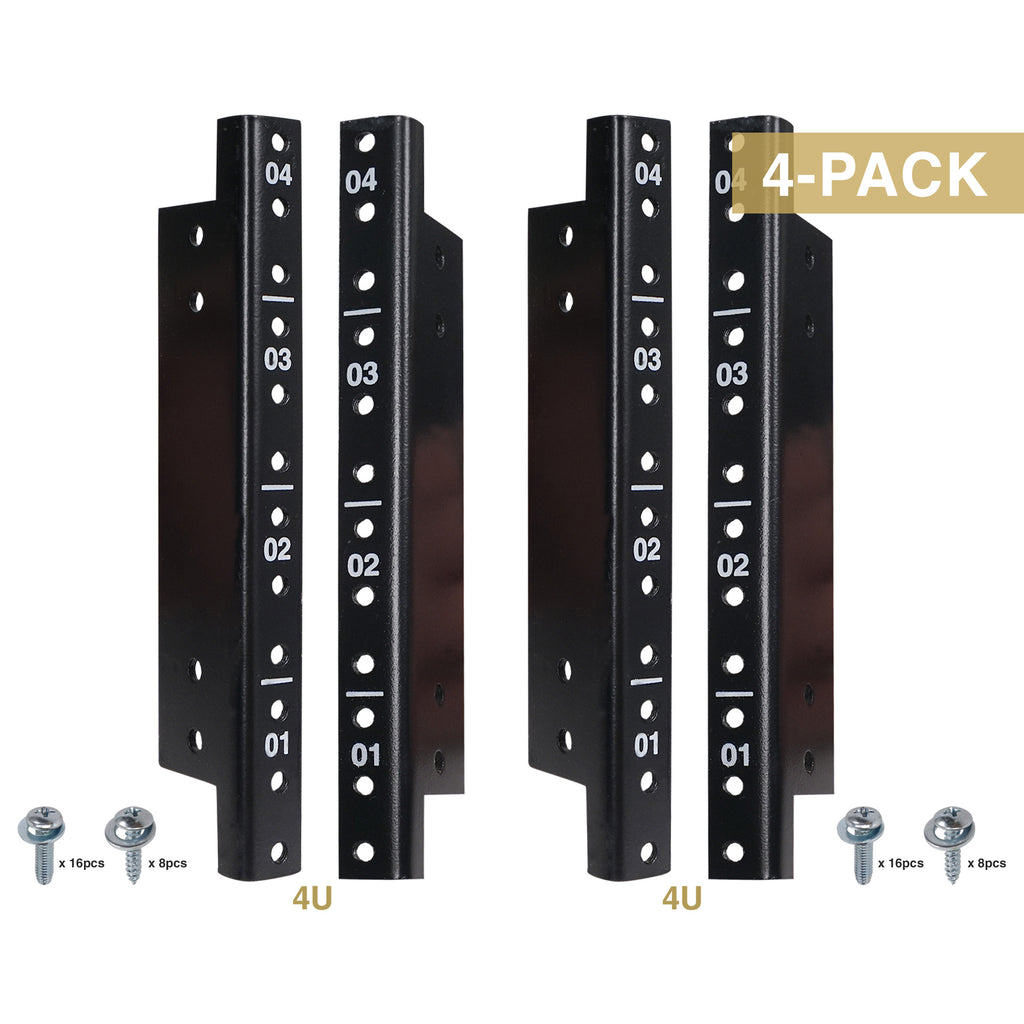 Sound Town ST-RR-04UX2 4-pack 4U Steel Rack Rails with Black Powder Coated Finish and Screws