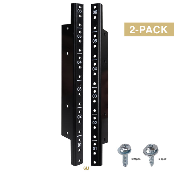 ST-RR-06U | 6U Steel Rack Rails w/ Black Powder Coated Finish
