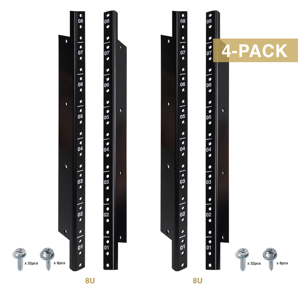 Sound Town ST-RR-08UX2 8U Steel Rack Rails with Black Powder Coated Finish and Screws, 4-pack 