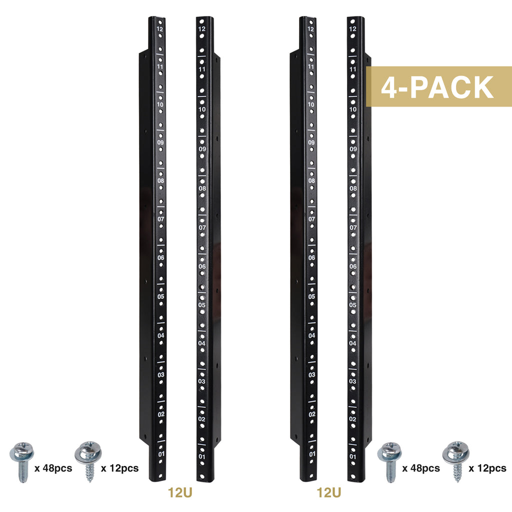 Sound Town ST-RR-12UX2 12U Steel Rack Rails, with Black Powder Coated Finish and Screws, 4-Pack