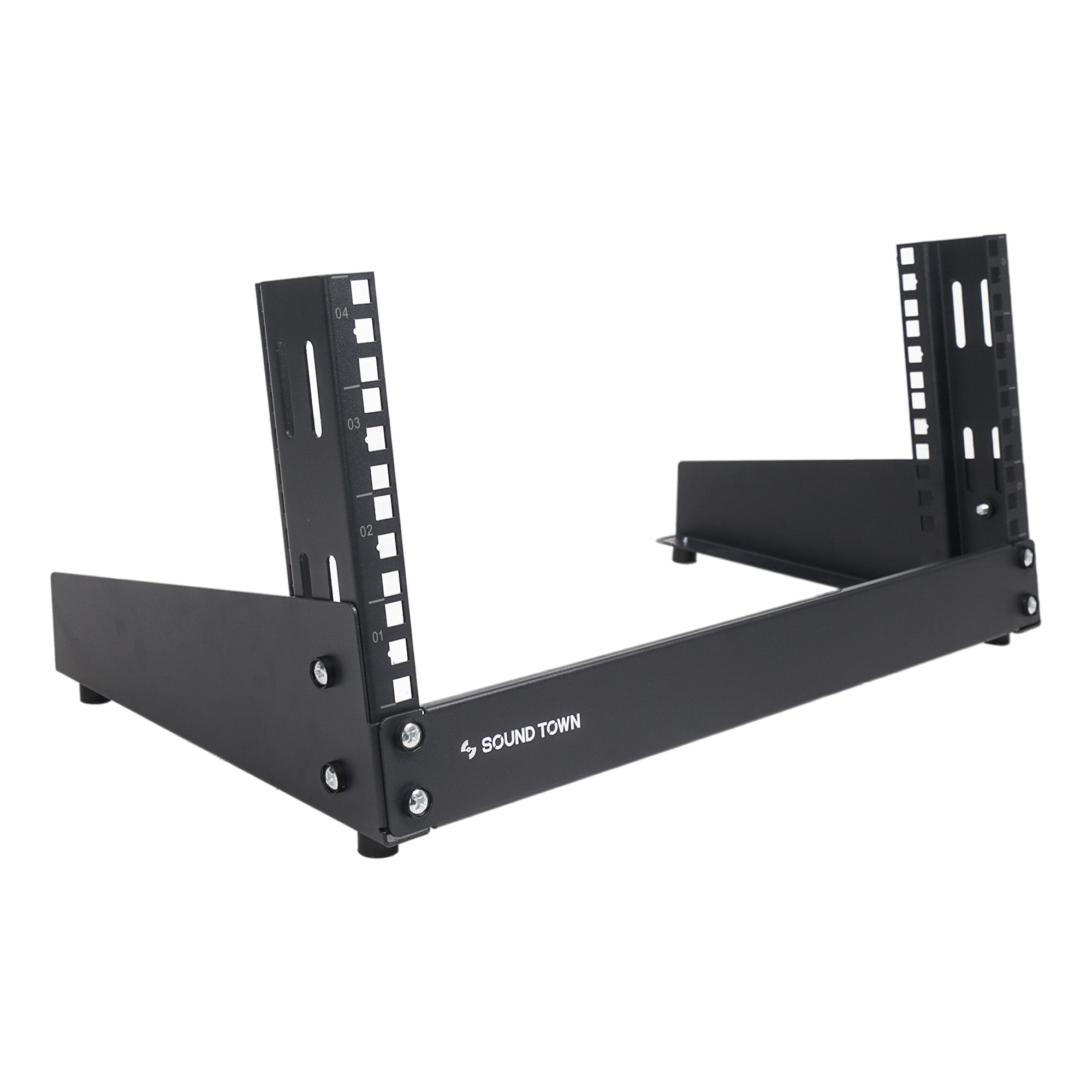 RIVECO 4u Tabletop Rack For Audio & Network, Desktop Rack Shelf Open Frame Sound Recording Shelf Tappered Holes Black 2 Post