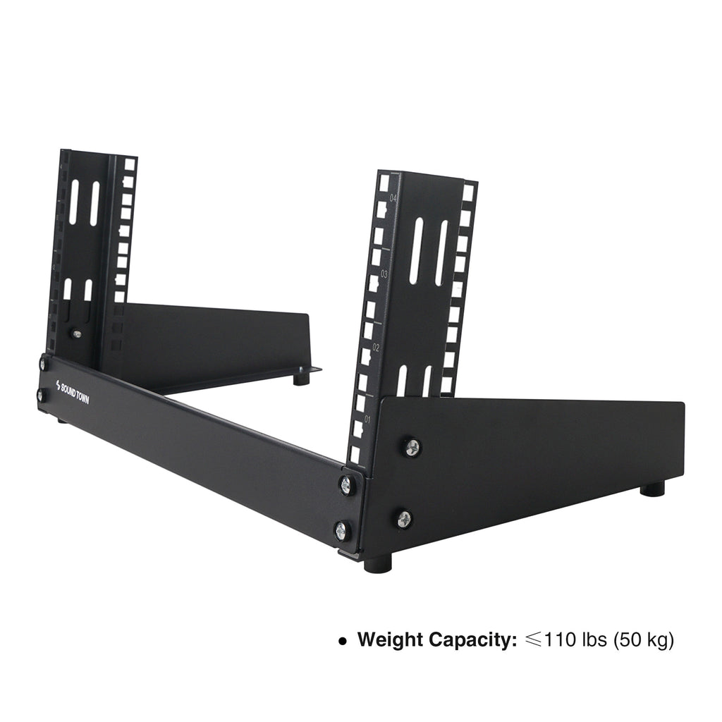 Sound Town ST2PF-4LW 4U 2-Post Desktop Open-Frame Rack, for Audio/Video, Network Switches, Routers, Patch Panels - weight capacity