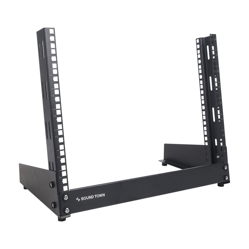 Sound Town ST2PF-8LW-R 8U 2-Post Desktop Open-Frame Rack, for Audio/Video, Network Switches, Routers, Patch Panels, Refurbished - for 19" Rack Mountable Equipment