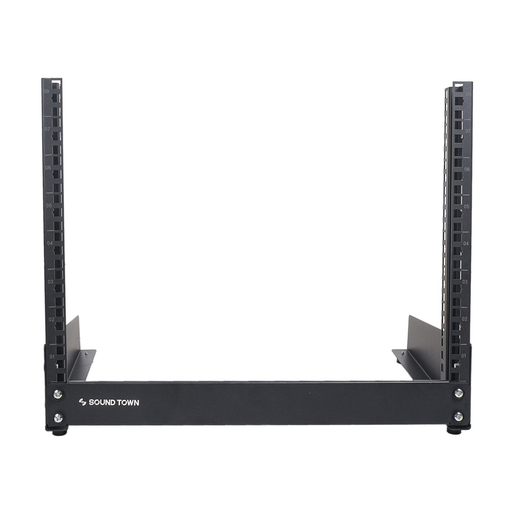 Sound Town ST2PF-8LW-R 8U 2-Post Desktop Open-Frame Rack, for Audio/Video, Network Switches, Routers, Patch Panels, Refurbished - Tabletop Applications