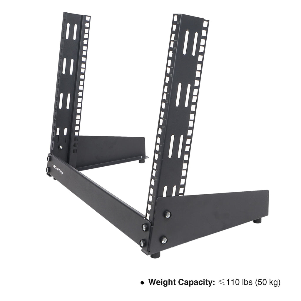 Sound Town ST2PF-8LW-R 8U 2-Post Desktop Open-Frame Rack, for Audio/Video, Network Switches, Routers, Patch Panels, Refurbished - Weight Capacity