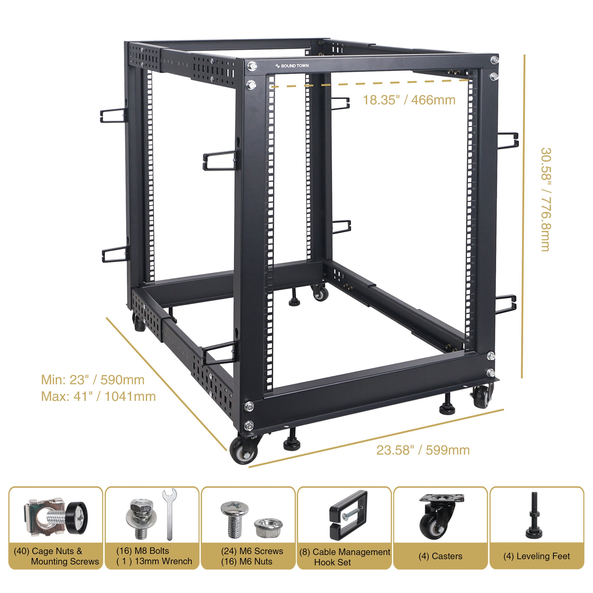 15u St Rack ST4POF-A15U | 4-Post 15U Open Frame PA/Server Rack w/ Adjustable Depth ...