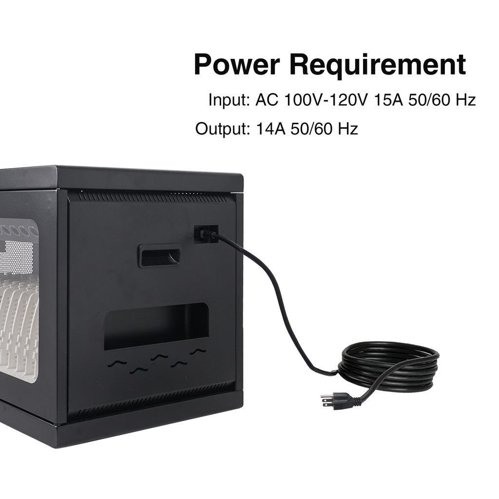 Sound Town STCC-AC16US Multi-Device Wall-Mountable Charging Cart w/ 16 AC Outlets, Casters, for Chromebooks/Laptops - power requirement, input: AC 100V-120V 15A 50/60 Hz, Output: 14A 50/60 Hz