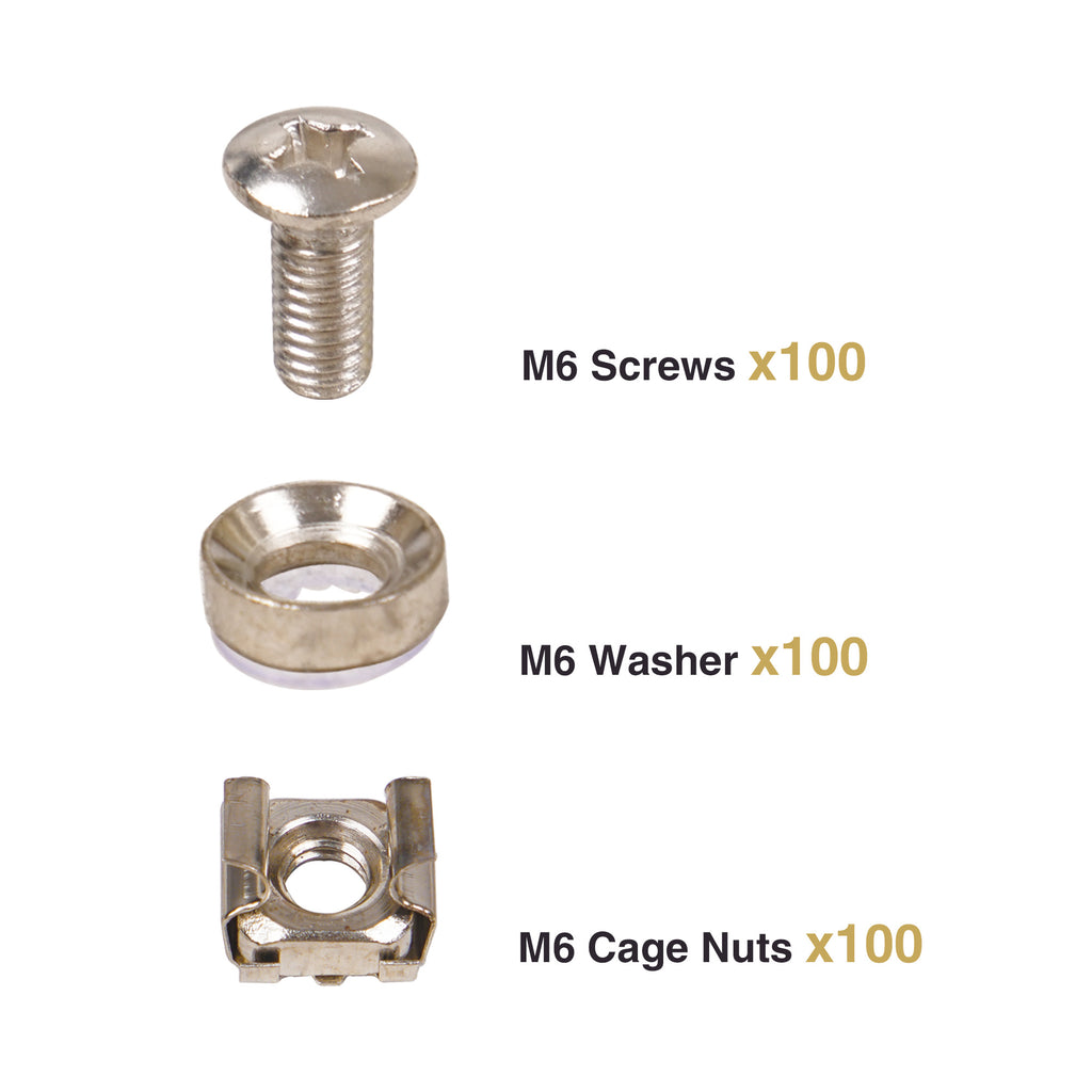 STCN-M6X100  M6 Screws, Washers & Cage Nuts, 100 Sets, for Rack