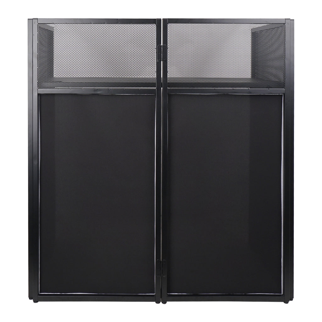 Sound Town STDJB-4020 Professional DJ Facade with 180-Degree Hinges, Carry Bags, Black and White Scrim Panels - Folding Booth