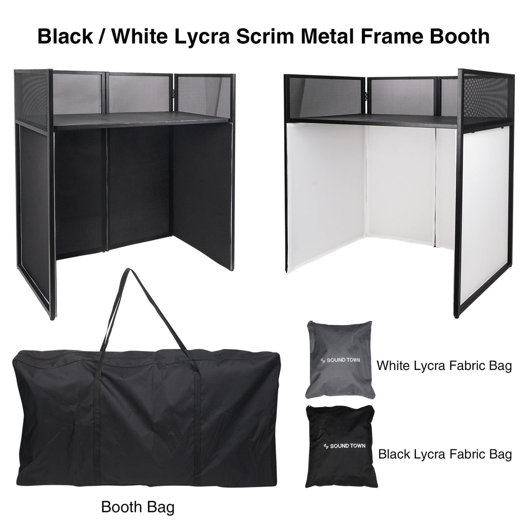 Sound Town STDJB-4020-R Professional DJ Facade with 180-Degree Hinges, Carry Bags, Black and White Scrim Panels, Refurbished - Travel Booth Bags