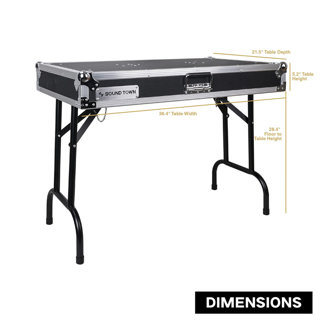 Sound Town STDJT-36W Folding DJ Workstation Table, Plywood, 36-inch x 21-inch, size & dimensions
