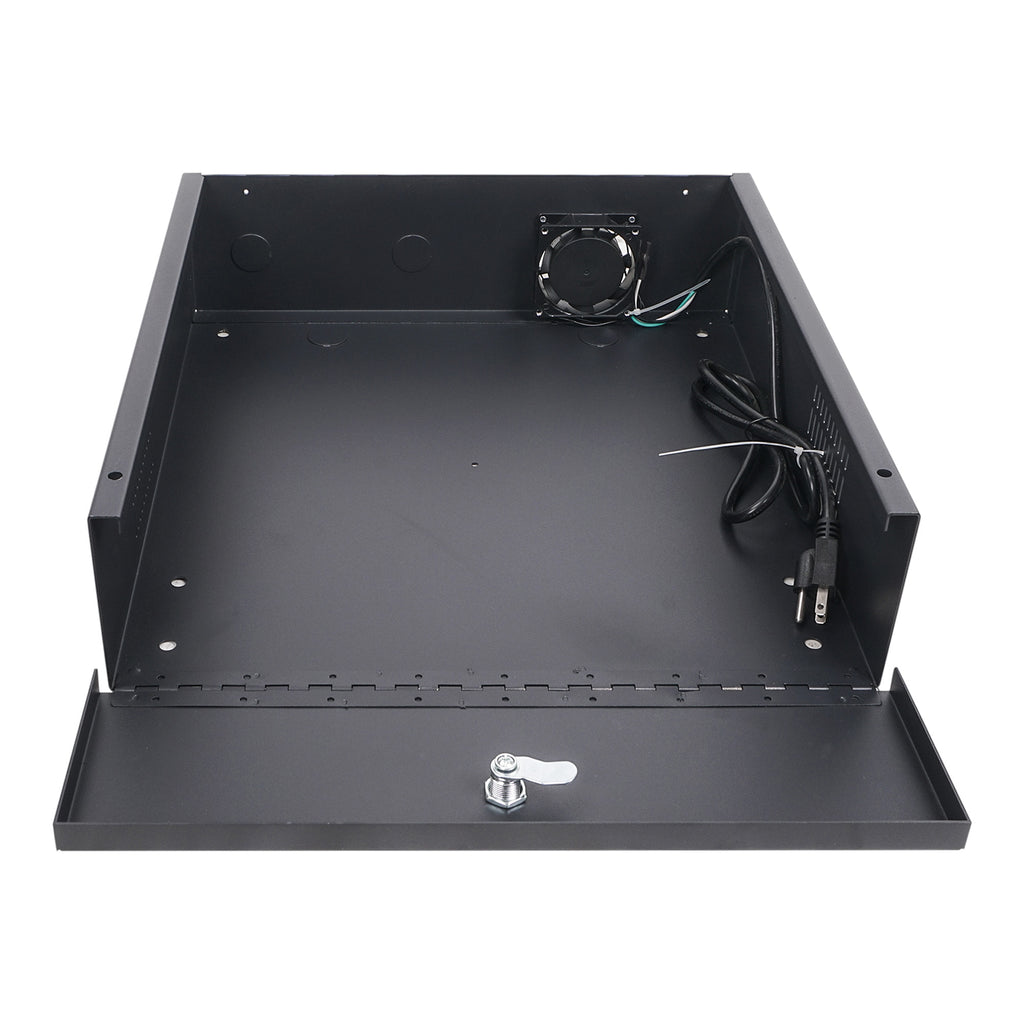 Sound Town STDVR-155 Heavy Duty DVR Security Lockbox with Cooling Fan, Black, 15"W x 15"D x 5"H - Internal 