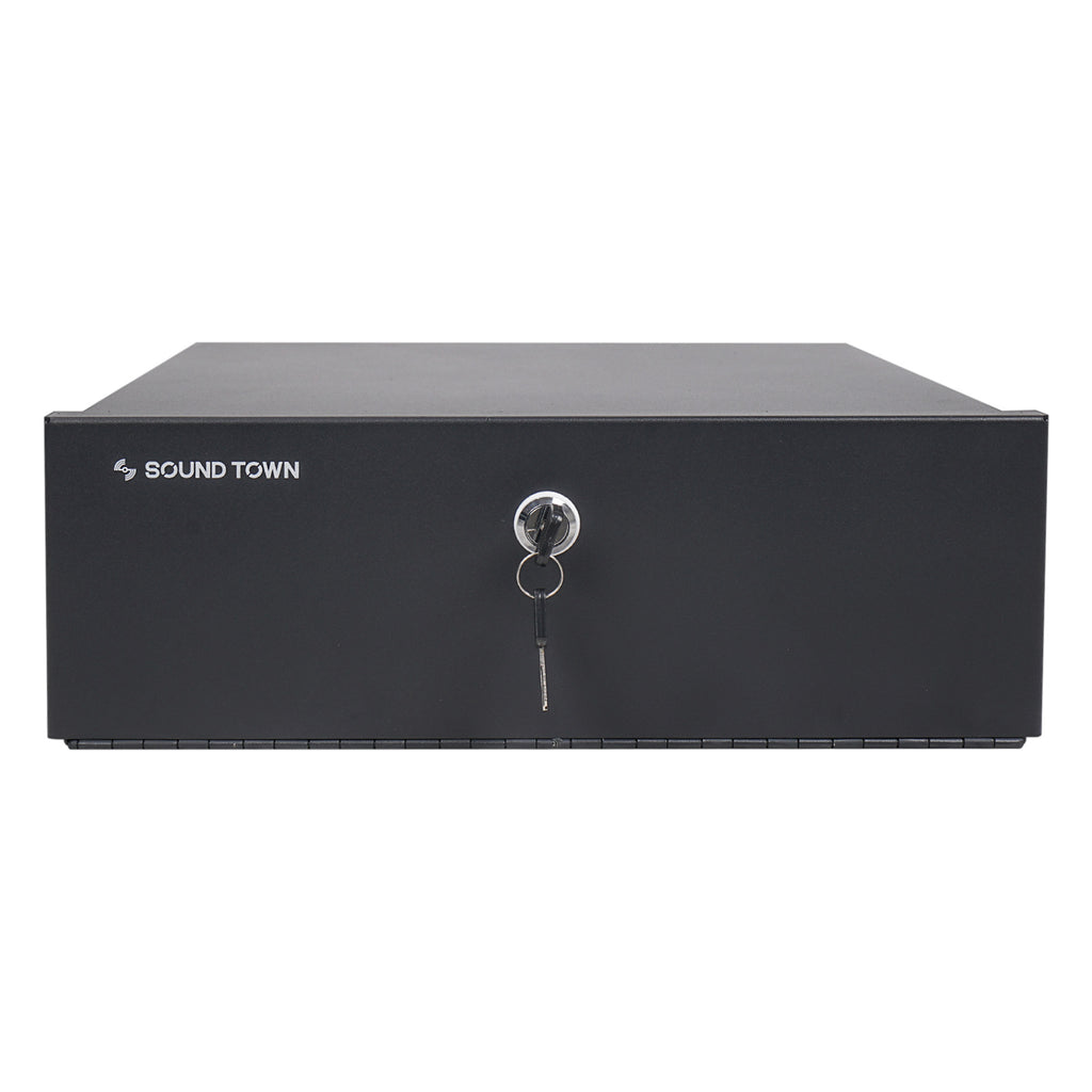 Sound Town STDVR-185 Heavy Duty DVR Security Lockbox with Cooling Fan, Black, 18"W x 18"D x 5"H - Front