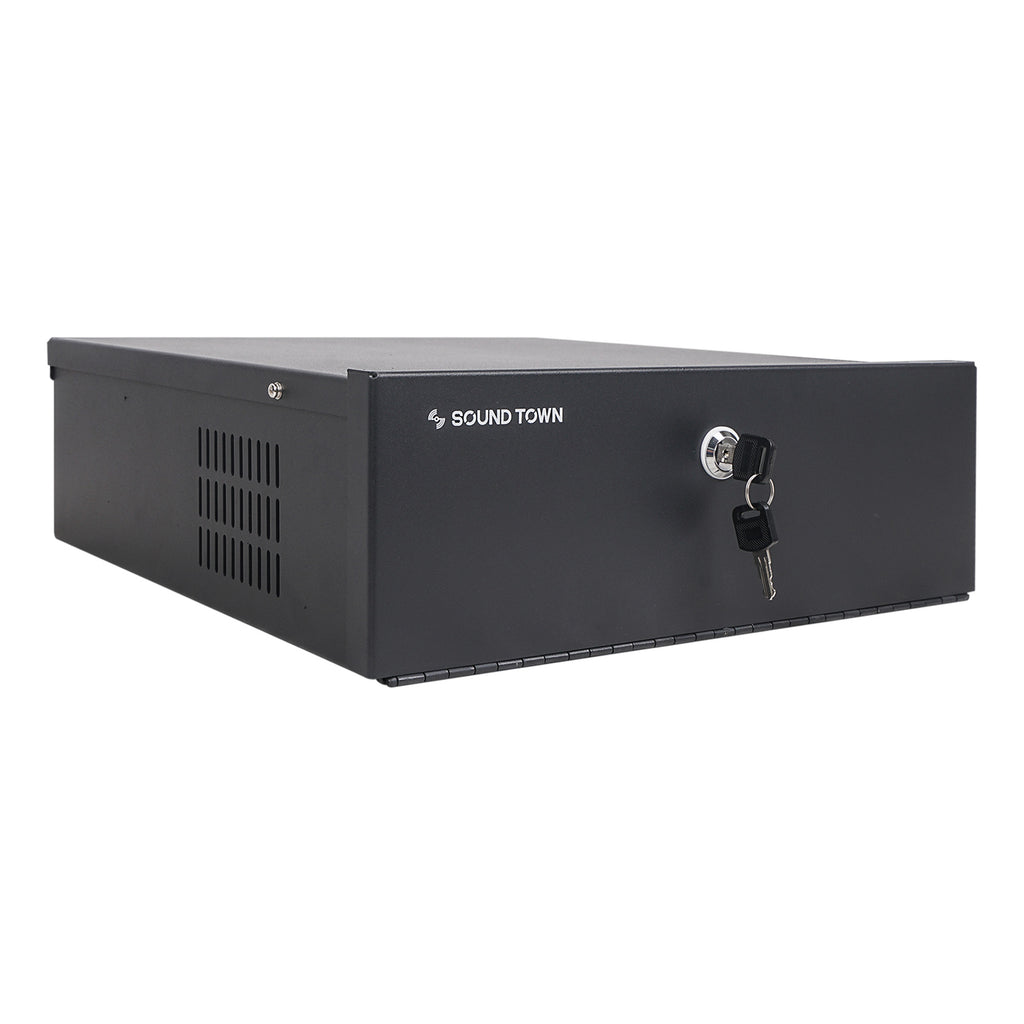 Sound Town STDVR-185 Heavy Duty DVR Security Lockbox with Cooling Fan, Black, 18"W x 18"D x 5"H - Right