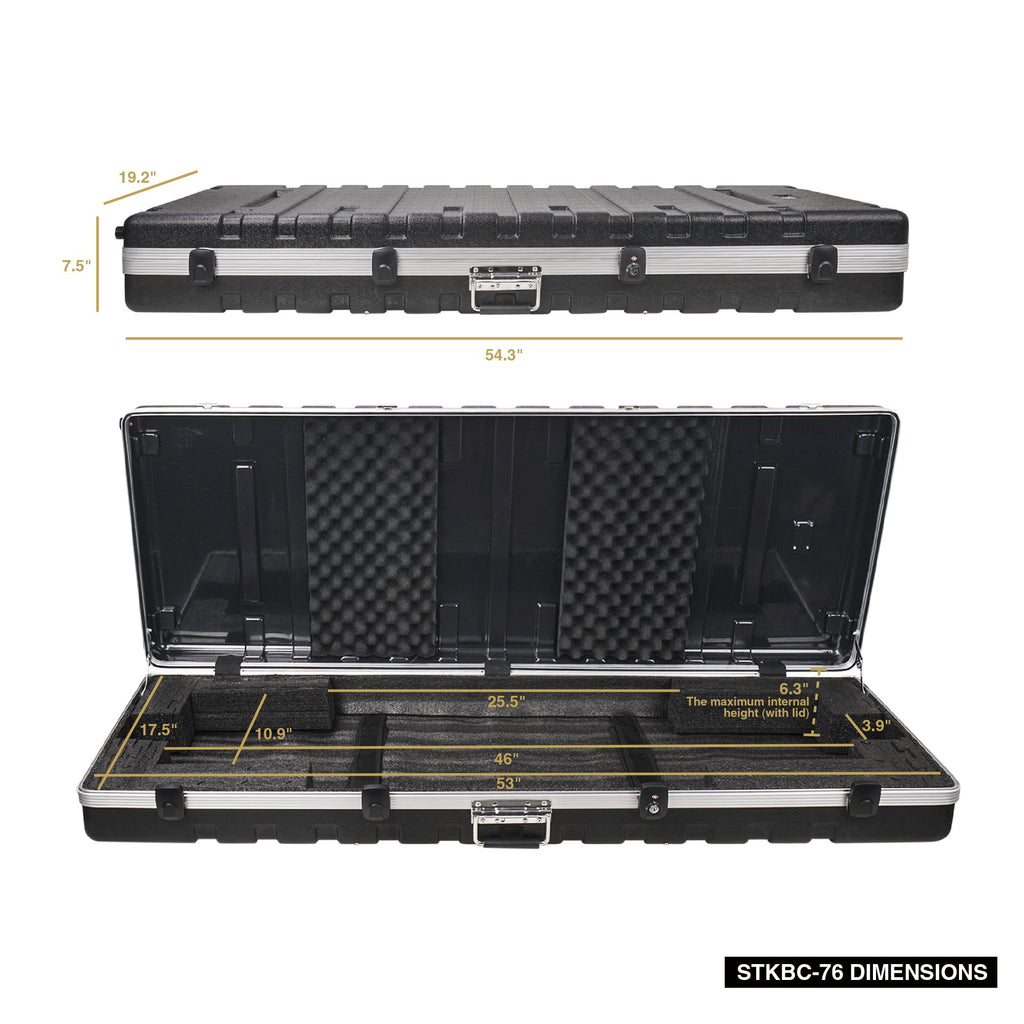 Sound Town STKBC-76 Lightweight 76-Note Digital Piano Keyboard Case, ATA Flight Case - Size, and Dimensions