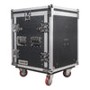 Sound Town STMR-12TD2 12U (12 Space) PA DJ Pro Audio Rack/Road ATA Case with 11U Slant Mixer Top, Locking Drawer, Side Table, 20" Rackable Depth and Casters - Plywood