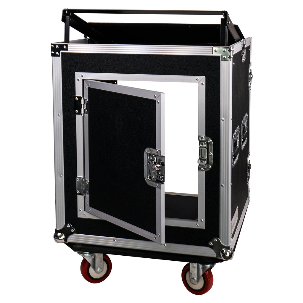 Sound Town STMR-12UW-R 12U (12 Space) PA/DJ Pro Audio Rack/Road ATA Server Case with Slant Mixer Top and Casters, Refurbished - Rear Door